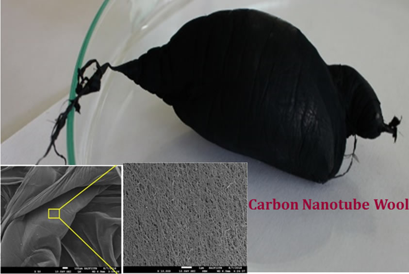 Carbon nanotube wool with SEM images